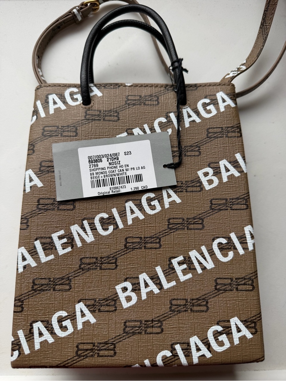Balenciaga Brown & Black Logo Print Crossbody Bag